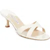 Manolo Blahnik Patent Leather Crisscross Slide Sandals In Light Cream