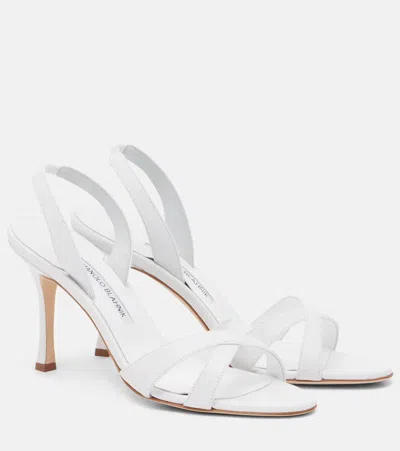Manolo Blahnik Callasi Leather Slingback Sandals In White