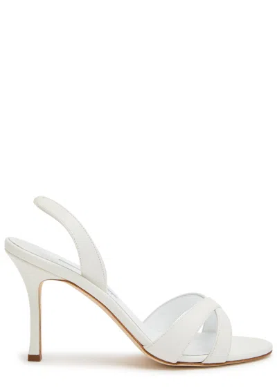 Manolo Blahnik Callasli 90 Leather Slingback Sandals In White