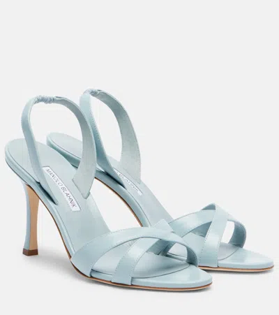 Manolo Blahnik Callasli Leather Slingback Sandals In Blue