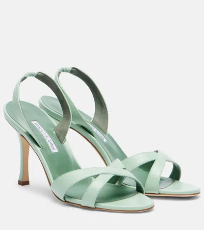 Manolo Blahnik Callasli Leather Slingback Sandals In Green
