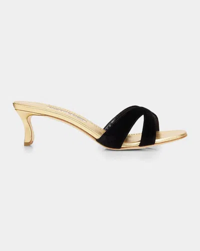 Manolo Blahnik Callydramu 50mm Slanted-heel Sandals In Black