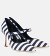 Manolo Blahnik Campari 90 Striped Mary Jane Pumps In Blue