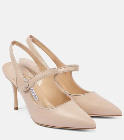 Manolo Blahnik Campari 90 Suede Slingback Pumps In Beige