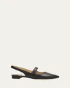 Manolo Blahnik Campari Leather Mary Jane Slingback Flats In Black