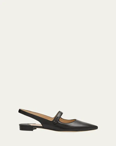 Manolo Blahnik Campari Leather Mary Jane Slingback Flats In Black