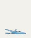 Manolo Blahnik Campari Leather Mary Jane Slingback Flats In Blue