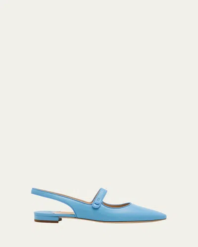 Manolo Blahnik Campari Leather Mary Jane Slingback Flats In Blue