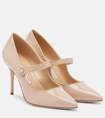 Manolo Blahnik Campari Patent Leather Mary Jane Pumps In Nude