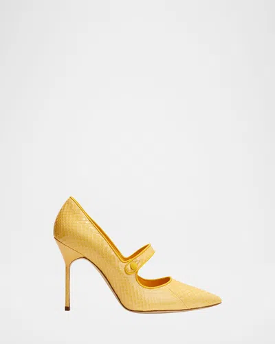 Manolo Blahnik Campari Snakeskin Mary Jane Pumps In Yellow