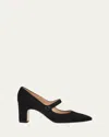 Manolo Blahnik Campariba 70 Grosgrain-trimmed Suede Mary Jane Pumps In Black