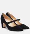 Manolo Blahnik Campariba 70 Grosgrain-trimmed Suede Mary Jane Pumps In Black