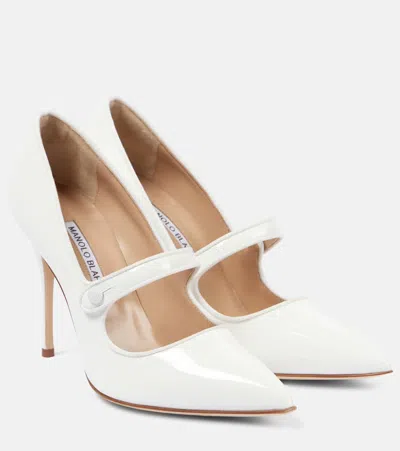 Manolo Blahnik Camparinew Patent Leather Pumps In White