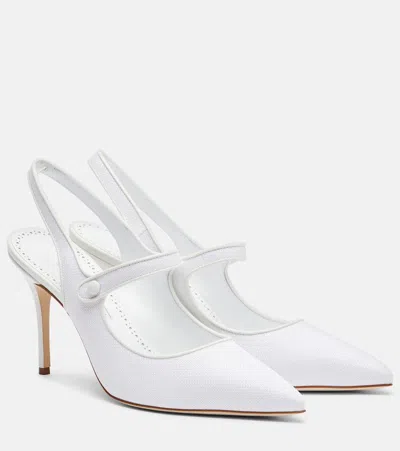 Manolo Blahnik Camparisli 90 Raffia Slingback Pumps In White