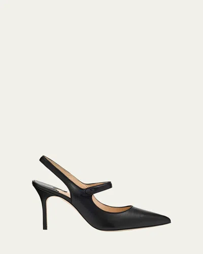 MANOLO BLAHNIK CAMPARISLI LEATHER MARY JANE SLINGBACK PUMPS
