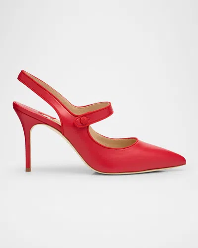 Manolo Blahnik Camparisli Leather Mary Jane Slingback Pumps In Red