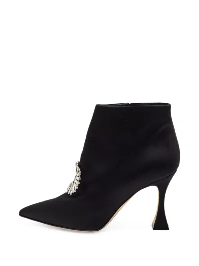 Pre-owned Manolo Blahnik Cantita Crystal-embellished Ankle Boots In Black