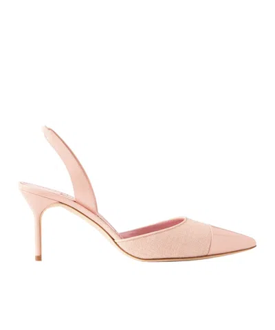 Manolo Blahnik Canvas And Patent-leather Slingback Pumps In Pink