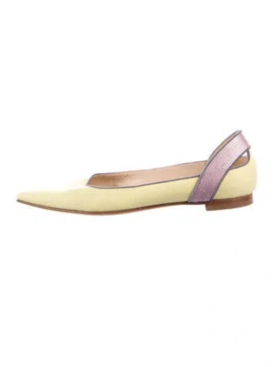 Pre-owned Manolo Blahnik Canvas Colorblock Pattern D'orsay Flats In Yellow