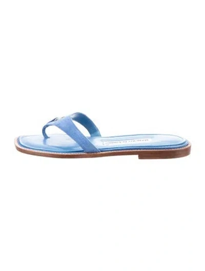 Pre-owned Manolo Blahnik Canvas Flip Flops In Blue