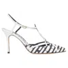 Manolo Blahnik Canvas Leather Trim Strappy Heels In Black