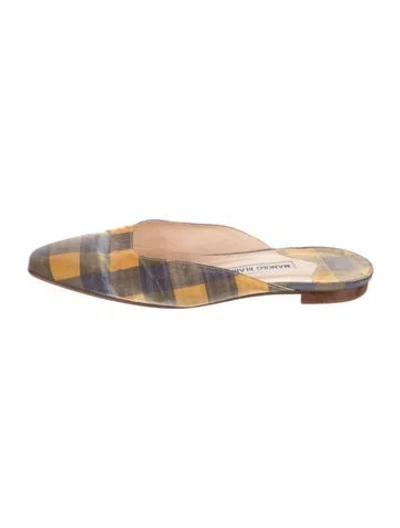 Pre-owned Manolo Blahnik Canvas Patterned Mules In Green
