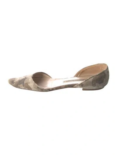 Pre-owned Manolo Blahnik Canvas Printed D'orsay Flats In Green