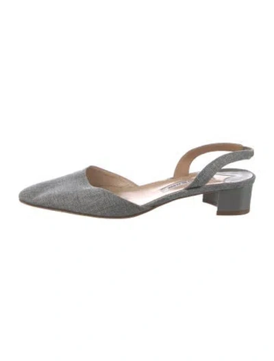 Pre-owned Manolo Blahnik Canvas Slingback Flats In Grey