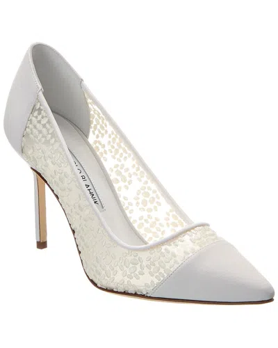 MANOLO BLAHNIK CAPCOUR 90 CANVAS & LACE PUMP