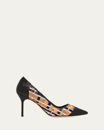 Manolo Blahnik Capcour Basketweave Cap-toe Pumps