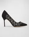 Manolo Blahnik Capcour Lace Cap-toe Pumps In Schwarz