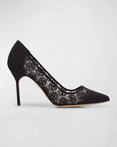 Manolo Blahnik Capcour Lace Cap-toe Pumps In Blck0015