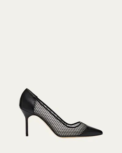 MANOLO BLAHNIK CAPCOUR NET LEATHER CAP-TOE PUMPS