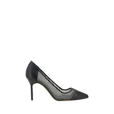 Manolo Blahnik Capcour Net Leather Cap-toe Pumps In Black