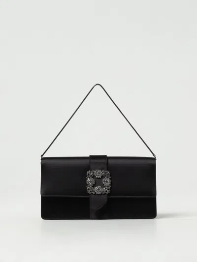 Manolo Blahnik Capri Clutch In Satin With Shoulder Strap In Black