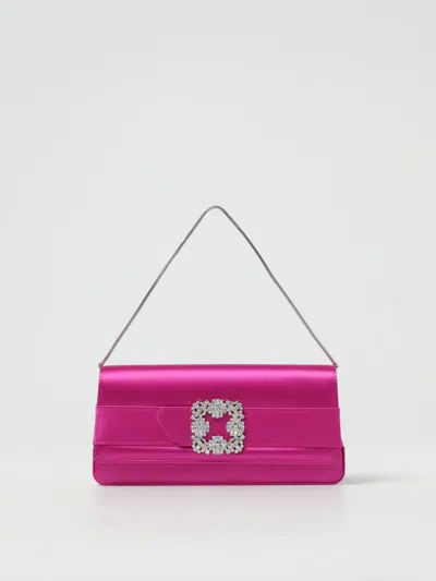 Manolo Blahnik Capri Clutch In Satin With Shoulder Strap In Pink