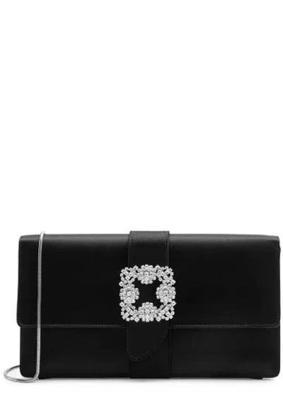 Manolo Blahnik Capri Crystal-embellished Satin Clutch In Black