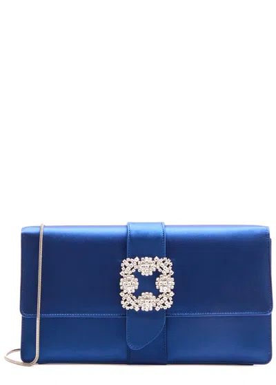 Manolo Blahnik Capri Crystal-embellished Satin Clutch In Blue