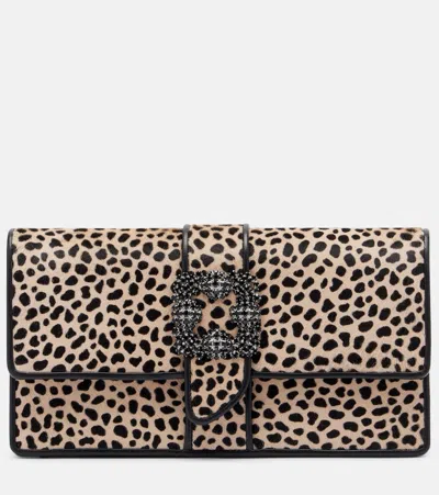 Manolo Blahnik Capri Embellished Calf Hair Clutch In Sand