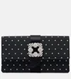 Manolo Blahnik Capri Embellished Polka-dot Satin Clutch In Black