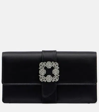 Manolo Blahnik Capri Embellished Satin Clutch In Black