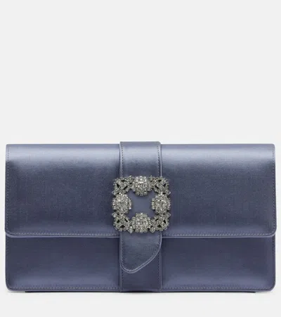 Manolo Blahnik Capri Embellished Satin Clutch In Blue