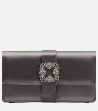 Manolo Blahnik Capri Embellished Satin Clutch In Gray