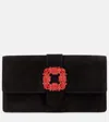 Manolo Blahnik Capri Embellished Suede Clutch In Black