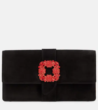 Manolo Blahnik Capri Embellished Suede Clutch In Black