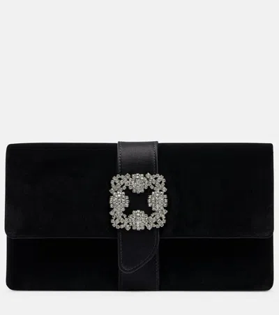 Manolo Blahnik Capri Embellished Velvet Clutch In Black