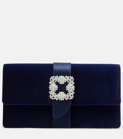 Manolo Blahnik Capri Embellished Velvet Clutch In Blue