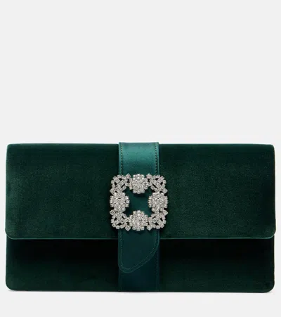 Manolo Blahnik Capri Embellished Velvet Clutch In Green