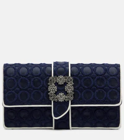 Manolo Blahnik Capri Mini Embellished Satin Clutch In Blue