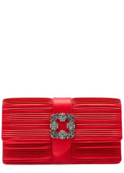 Manolo Blahnik Capri Pleated Satin Clutch In Red